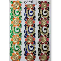 Designer Fabric Lace - Polyester Fiber, 100 Meters Long | Multi-Color Floral Embroidery with Embedded Stones, 1 to 8 Inches Wide