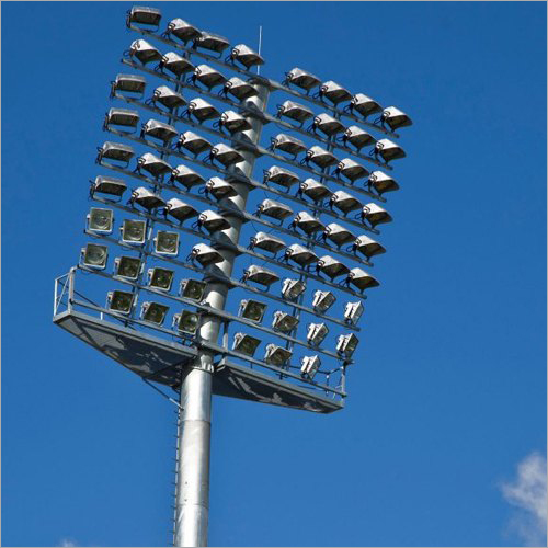 Stadium High Mast Light Pole - Iron and Steel, Octagonal Shape, Silver Color, 220-440 Volt Power Supply, Enhanced Night Visibility, Corrosion and Abrasion Resistance