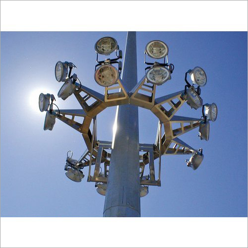 GI High Mast Light Pole - Iron Material, Round Shape, Silver Color | Durable, 220-440 Volt, Long Lasting for Street Lighting