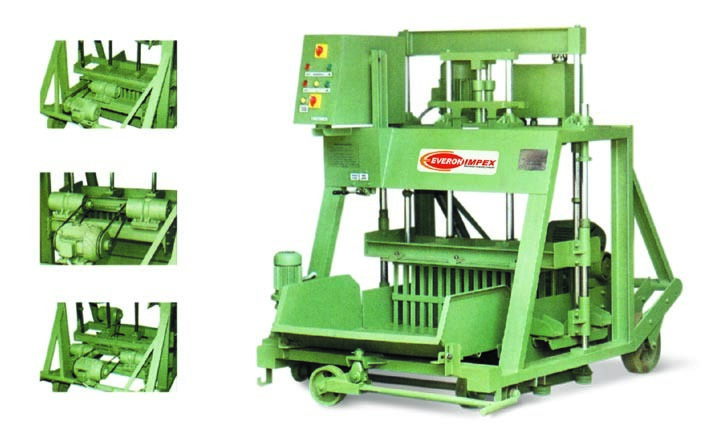 Movable Concrete Block Making Machine - Mild Steel, 400 X 200 X 100 Mm , Blue, 10 H.p Hydraulic Motor, Automatic Operation, 1 Year Warranty, Interchangeable Mould Capability