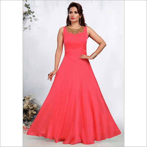 Ladies Ethnic Gown - Cotton, Size S/M/L/XL, Red Color | Washable, Sleeveless Design, Trendy Style for All Seasons