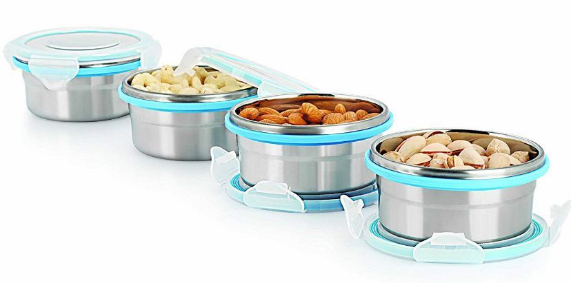 Stainless Steel Airtight And Leak Proof Containers Set Of 4 - 300 Ml Each, Bpa Free, Odour Less, Food Grade Silicon Seal, Easy Lock Design