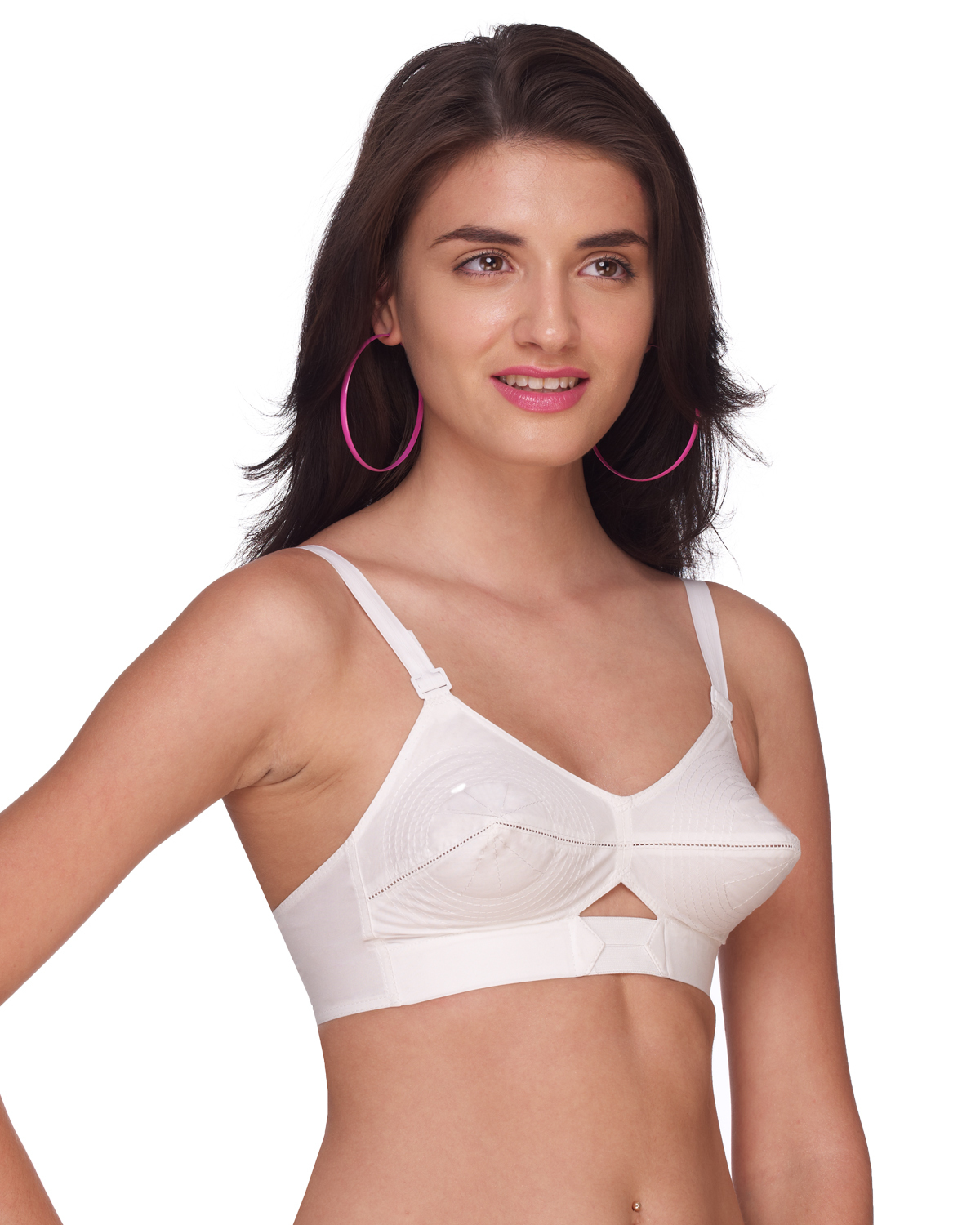 Sona Moving C/s - 100% Cotton, Size 76-117, White | Comfortable Non-wired Full Coverage Bra With Circular Knitting Seam And Broad Side Wings