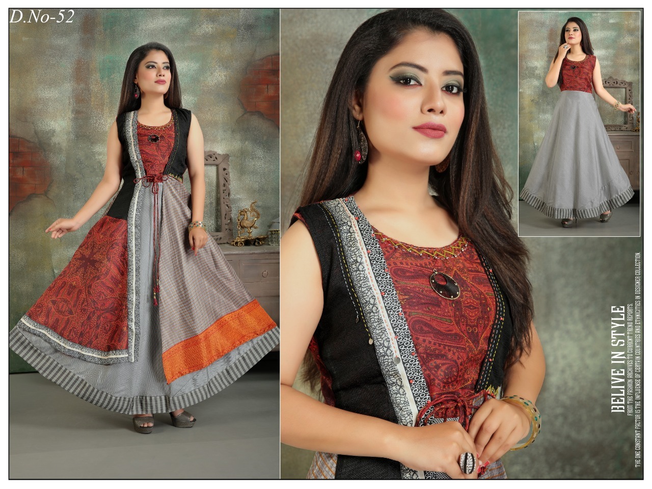 Ladies Fancy Kurti - Jam Silk Gown With 3/4 Sleeve, 52 Inches Length | Breathable, Anti-uv, Quick Dry, Plus Size, Modern Ethnic Style