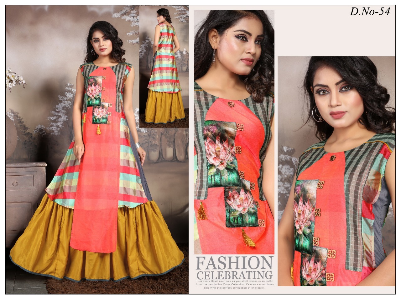 Ladies Fancy Kurti - Jam Silk Gown With 3/4 Sleeve, 52 Inches Length | Breathable, Anti-uv, Quick Dry, Plus Size, Modern Ethnic Style
