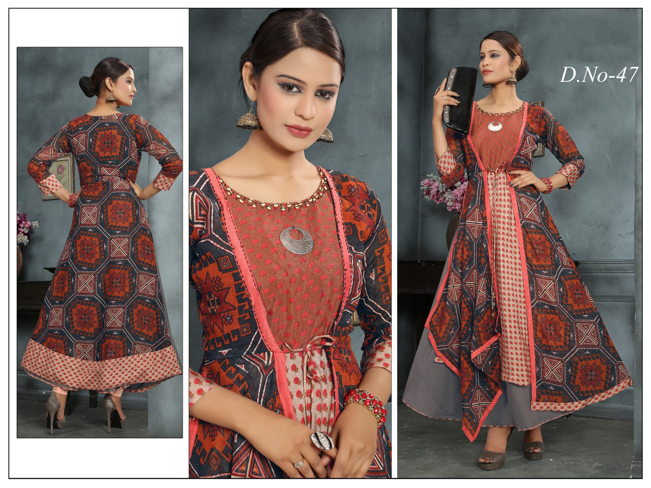 Ladies Fancy Kurti - Jam Silk Gown With 3/4 Sleeve, 52 Inches Length | Breathable, Anti-uv, Quick Dry, Plus Size, Modern Ethnic Style