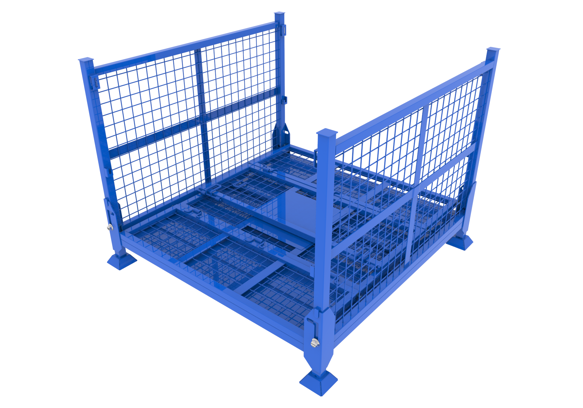 Collapsible Cage Bin - Stainless Steel, 1200 X 1000 X 900 Mm, Blue/black/grey | 1000 Kg Load Capacity, 4-way Forklift Access, Space-saving Design, Ideal For Warehousing And Logistics
