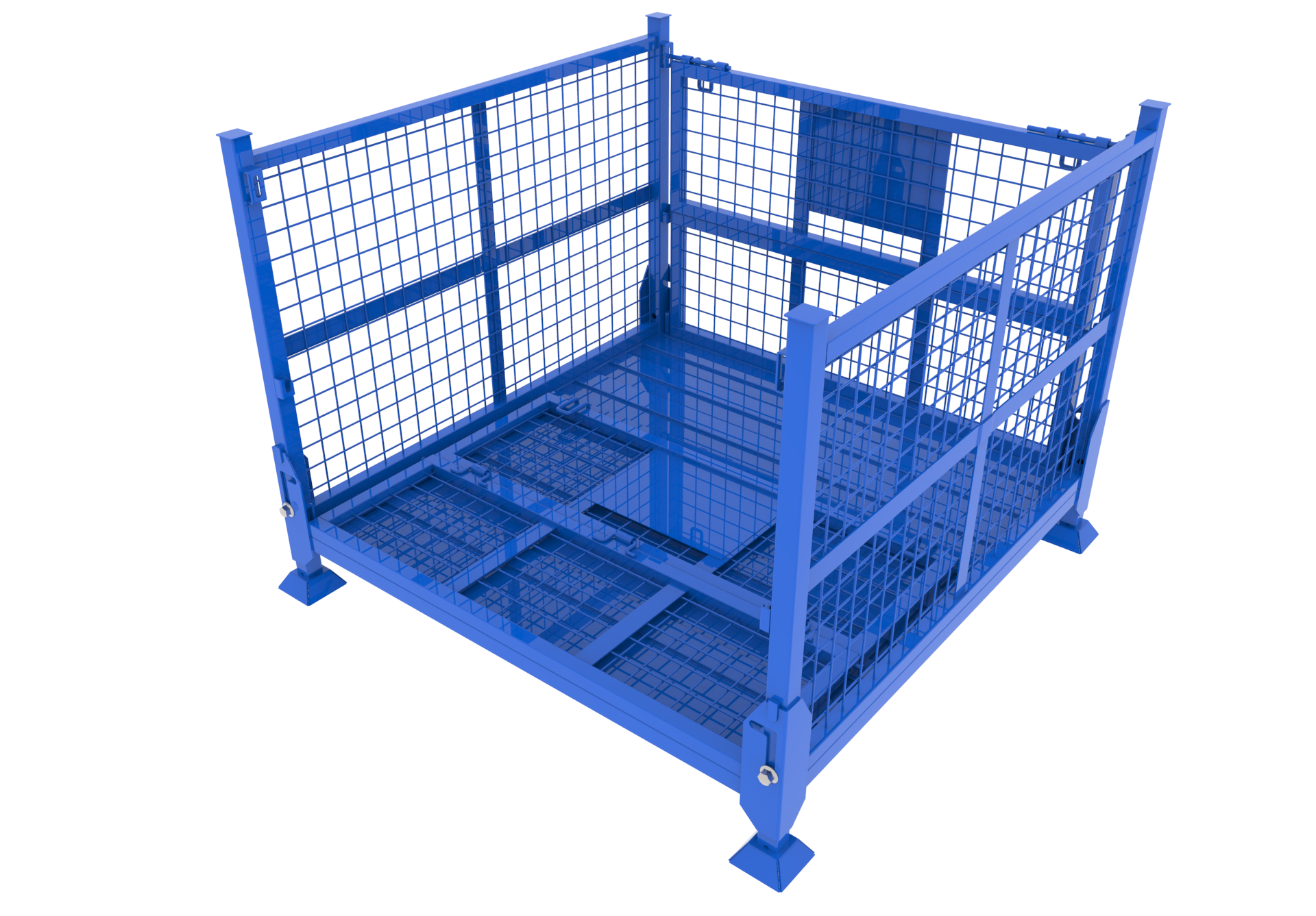 Collapsible Cage Bin - Stainless Steel, 1200 X 1000 X 900 Mm, Blue/black/grey | 1000 Kg Load Capacity, 4-way Forklift Access, Space-saving Design, Ideal For Warehousing And Logistics
