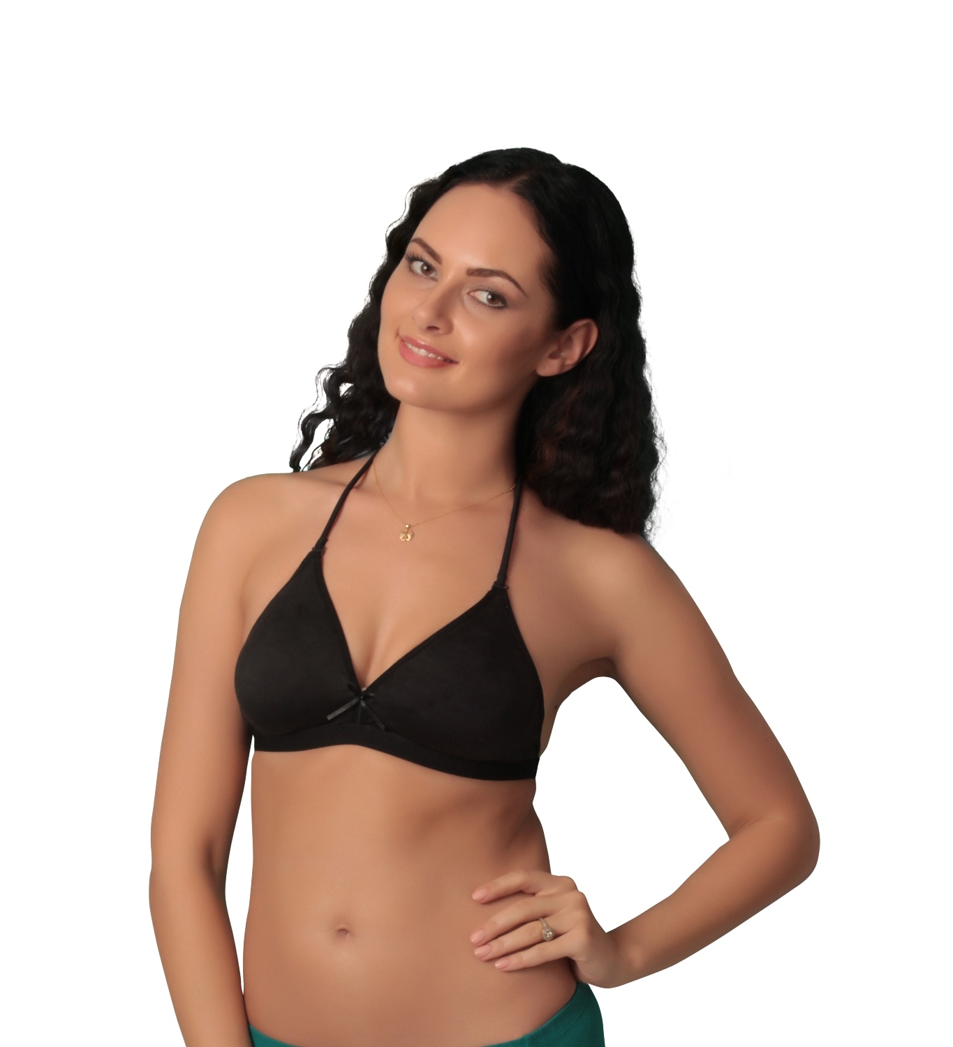 Sl-1018 - Cotton Combination, Size 75-95 | Trendy Deep Neck Halter Neck Bikini With Detachable Strap Provision & Free Transparent Strap