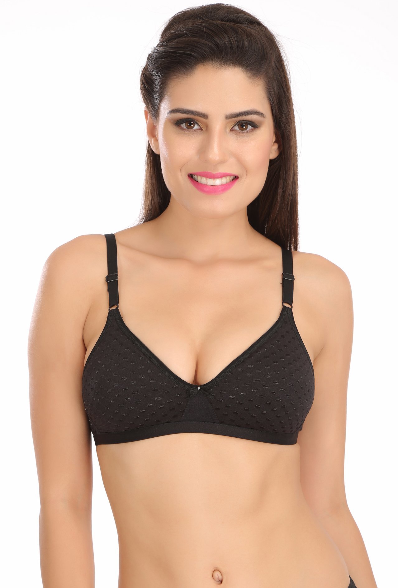 Sl-twinkle Bra - Other Fabric, Size 76-110 | White Black Seamed Cup Pattern, Embroidered Finish, Cushioned Hook, Side Wings To Prevent Bulges