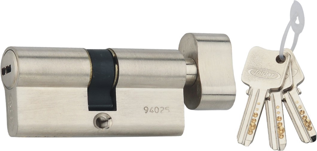 Brass Pin Cylinder Lock - 70mm Size, Antique Brass Finish | One Side Key, One Side Knob, 3 Brass Computer Keys