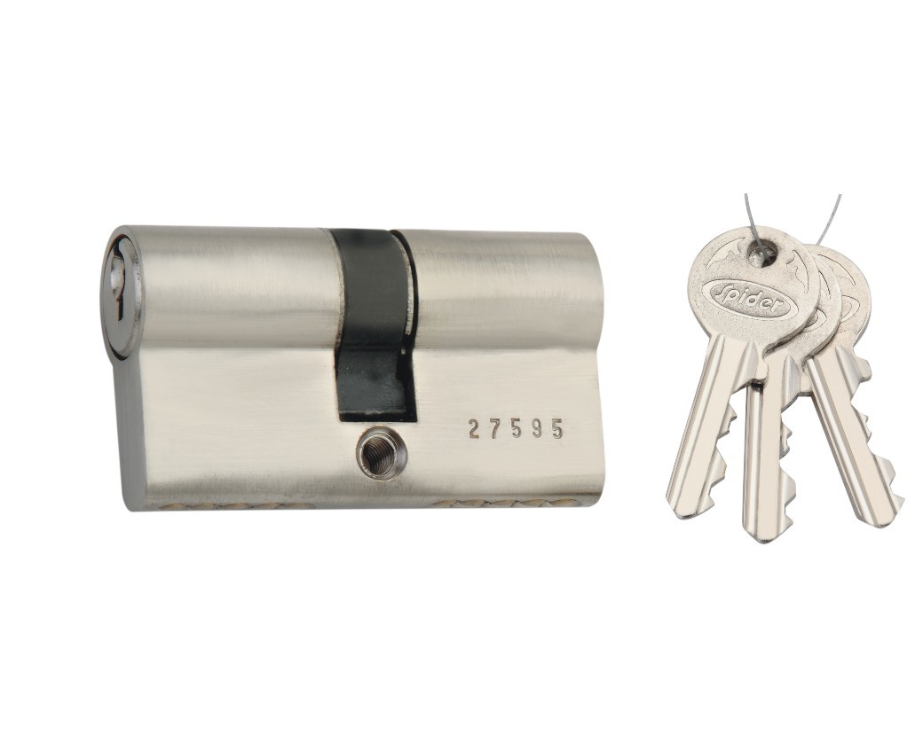 Brass Pin Cylinder Lock - 60mm Size, Golden Color | With 3 Brass Normal Keys, 5 Pin System, Satin Silver Finish, Industrial Usage