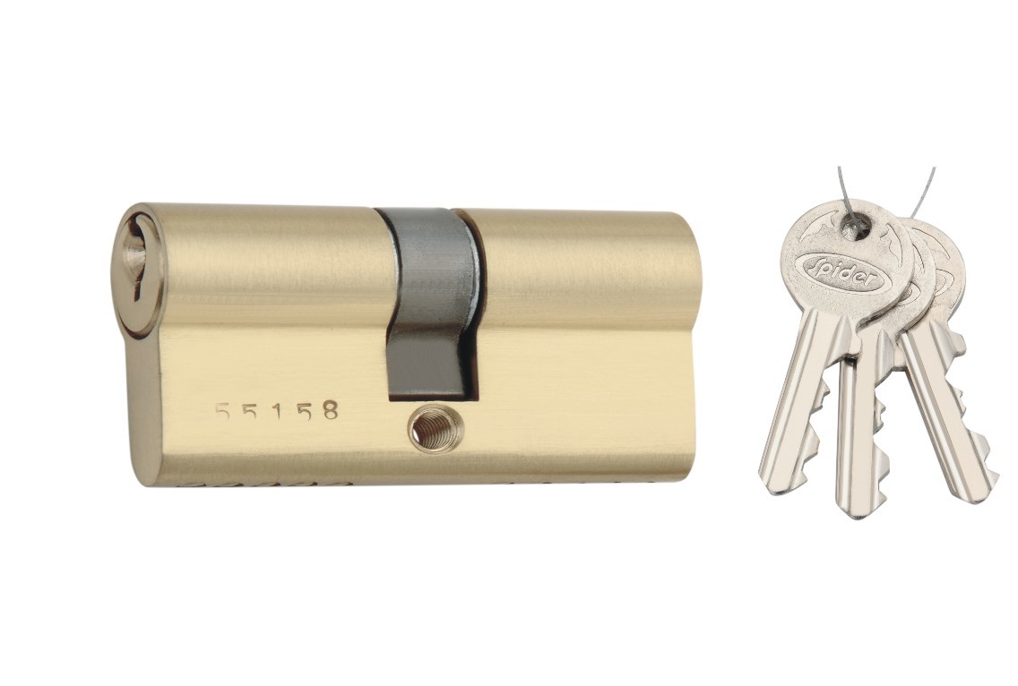Spider Cylinder Locks - Brass, 70mm Size, Golden Color | Antique Brass Satin Finish, 3 Brass Normal Keys, 5 Pin Design