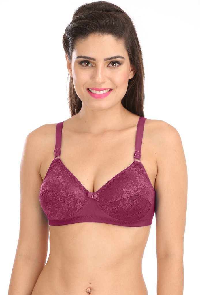 Lingerie Bra - Lace Full Coverage Non-padded, White Skin Moov Black Royal Blue H Pink | Superior Support, Adjustable Elasticated Straps