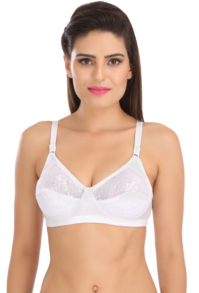 Lingerie Bra - Lace Full Coverage Non-padded, White Skin Moov Black Royal Blue H Pink | Superior Support, Adjustable Elasticated Straps