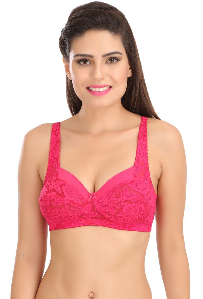 Sl-l008 Bra - Lace Fabric, Size 75-100, Color Rani Green Royal Blue | Full Coverage, Non-padded, Semi-lined Cups, Elasticated Straps