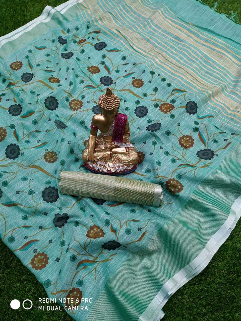 Designer Saree - Kolkata Linen Digital Print Saree With Lining Pallu & Contrast Blouse | Stylish Tunic, Easy Maintenance, All-season Wear