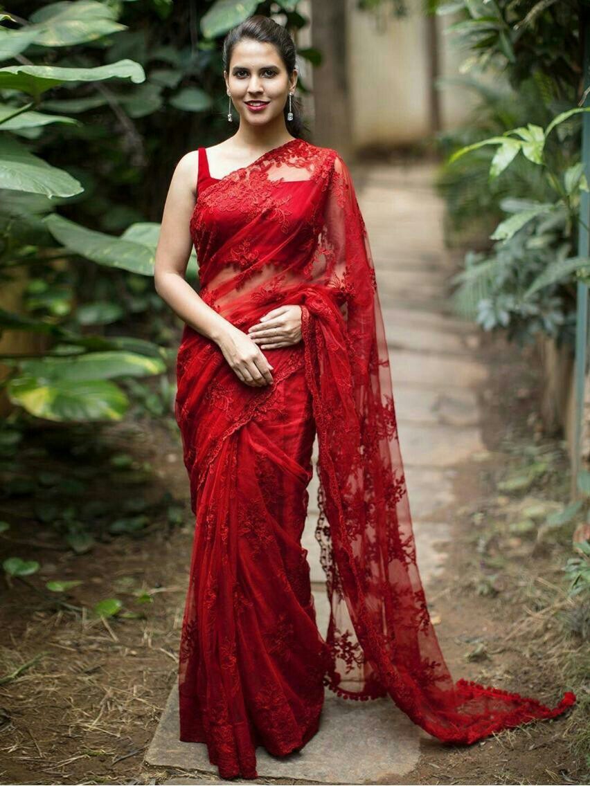 Designer Net Saree - Nylon Mono Net With Dupion Blouse, Trendy Color, Embroidered Pallu And Border, 6.30 Mtr Length, Ideal For Stylish Parties And Traditional Occasions