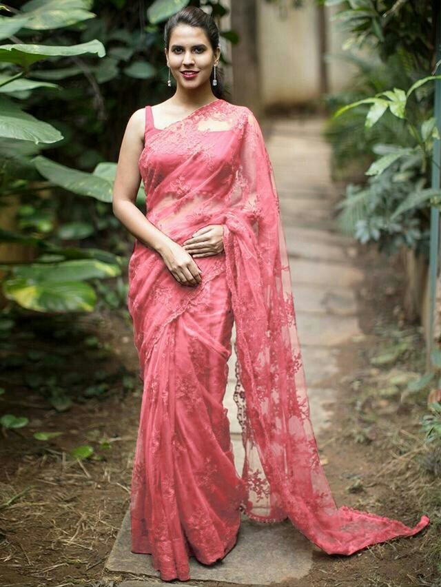 Designer Net Saree - Nylon Mono Net With Dupion Blouse, Trendy Color, Embroidered Pallu And Border, 6.30 Mtr Length, Ideal For Stylish Parties And Traditional Occasions
