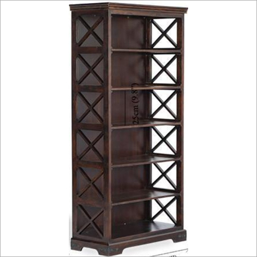 Cross Design Solid Wood Bookshelf - 36x16x72 Inch, Honey Or Walnut Finish, Handmade, Eco-friendly, Durable, Easy To Clean