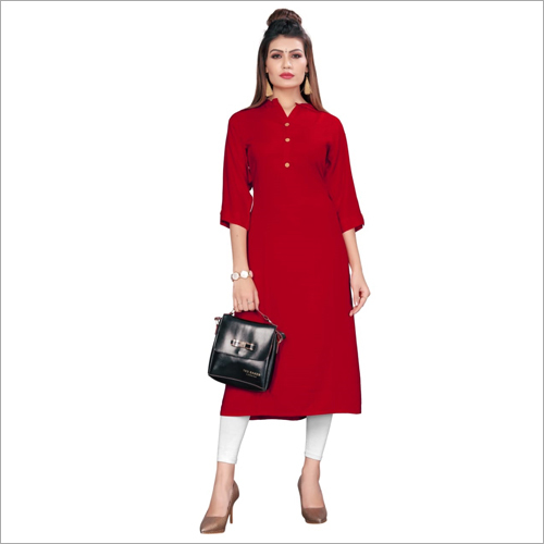 Red Ladies Plain Kurti