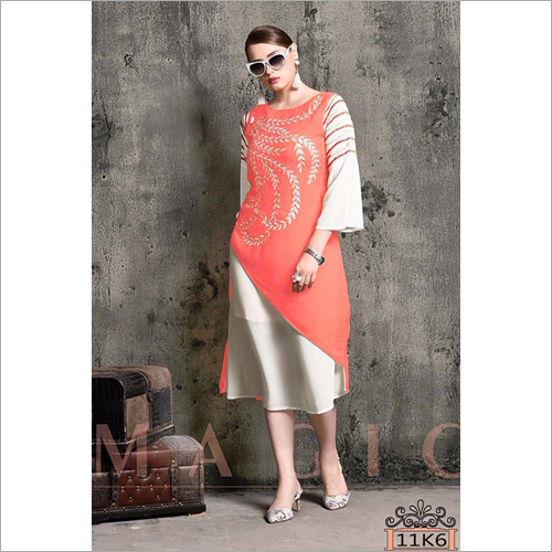 Orange Ladies Embroidered Kurti