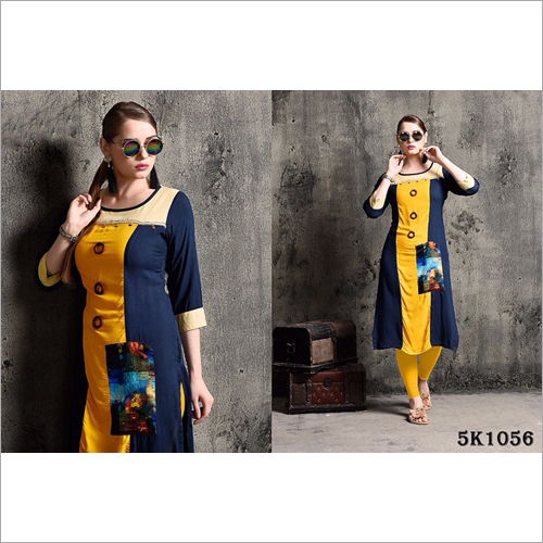 Blue Ladies Round Neck Kurti