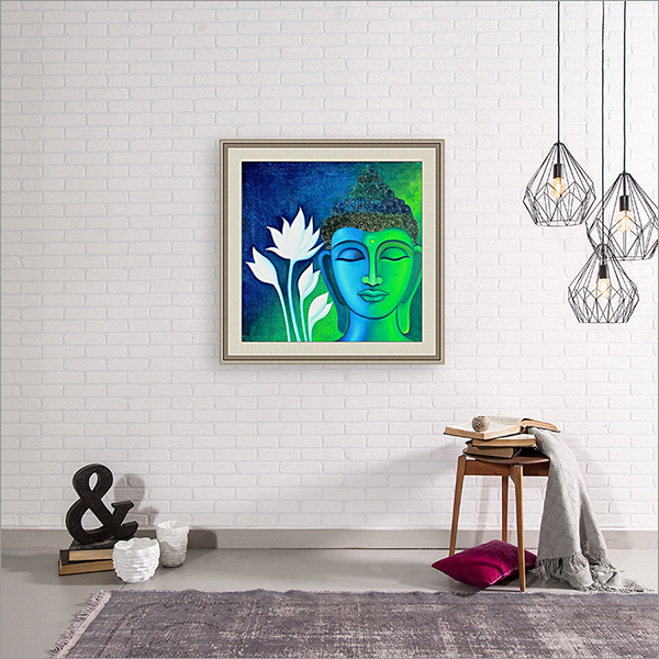 Wooden Brown Buddha Wall Art Square Canvas Painting