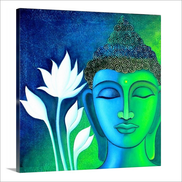 Wooden Brown Buddha Wall Art Square Canvas Painting