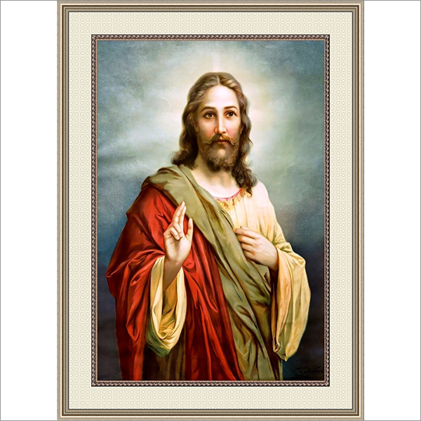 Wooden Brown Lord Jesus Painting Giving Blessings