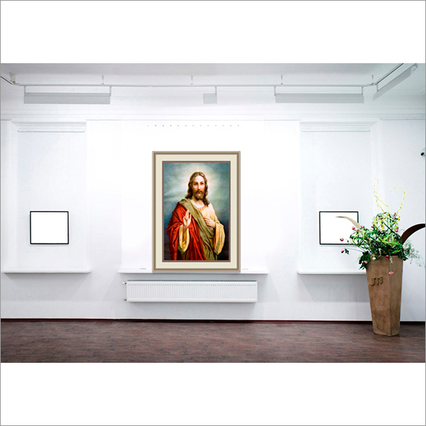 Wooden Brown Lord Jesus Painting Giving Blessings