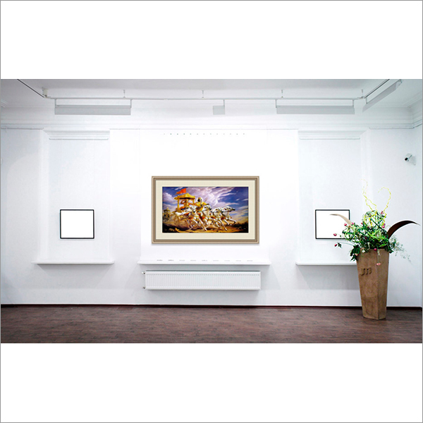 Mahabharat Arjun Rath Painting - 20x14 Inch Water Color, Wooden Brown Framed Traditional Design On Canvas