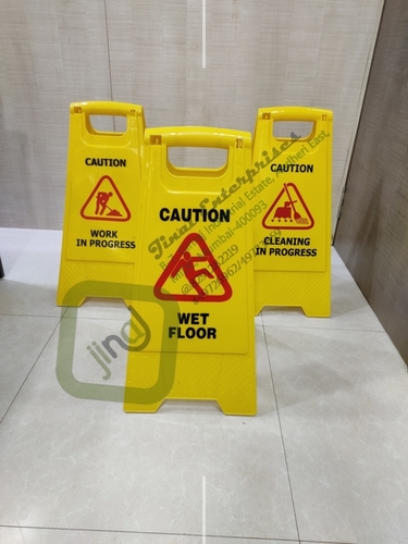 Caution Board - Plastic, 61cm x 30cm x 4cm , Yellow Color, Double-Sided Print for High Visibility, Lightweight and Durable Design