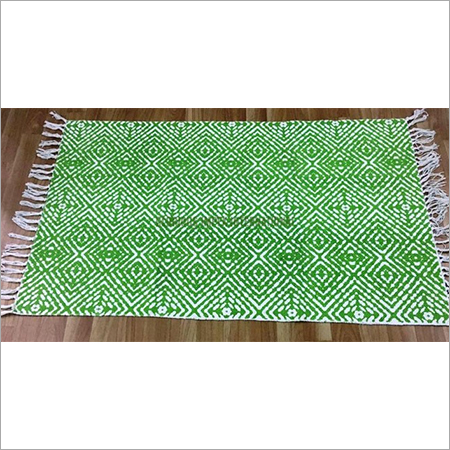 Cotton Rugs - 75x115 cm | Machine Made, Hand Washable, Dry Clean, White and Green Rectangular Design, Ideal for Home Use