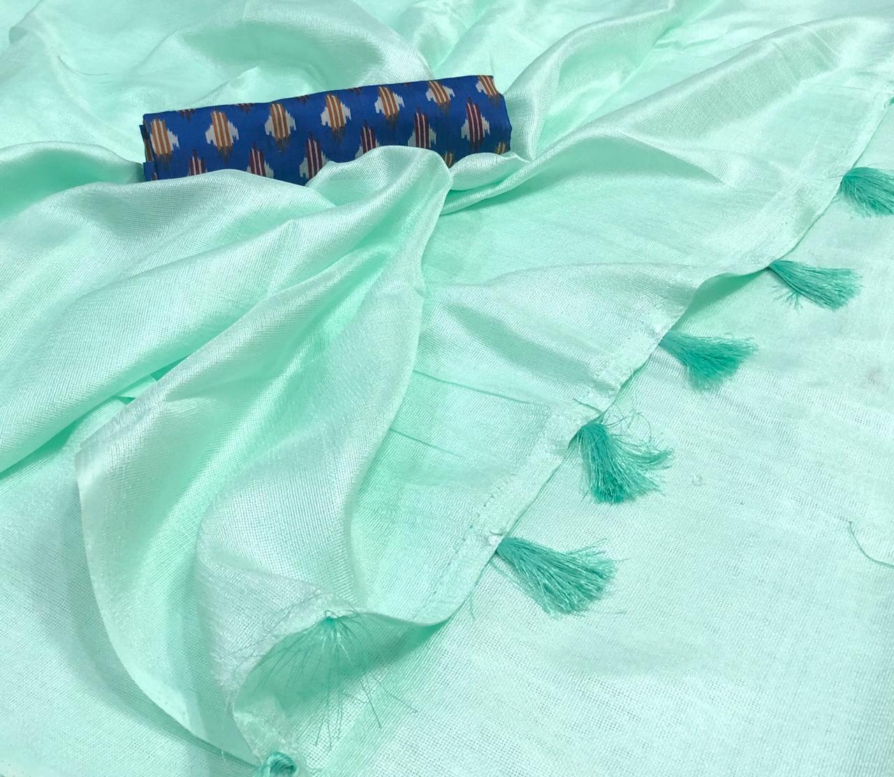 Designer Linen Jute Saree - Handloom 6.30 Mtr Length With Extra Ikkat Blouse | Trendy Color, Stylish Ethnic Wear For All Seasons