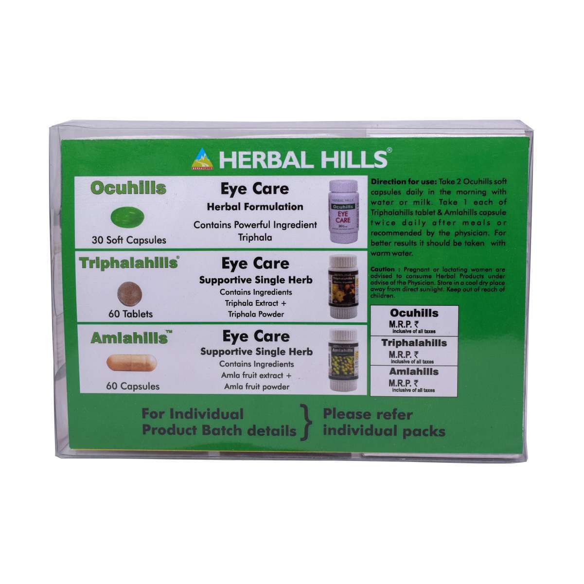 Ocuhills Ayurvedic Eye Care Kit - 30 Soft Gel Capsules, 60 Triphalahills Tablets, 60 Amlahills Capsules | Complete Eye Health Support, Herbal Digestion Aid, Powerful Antioxidant Benefits