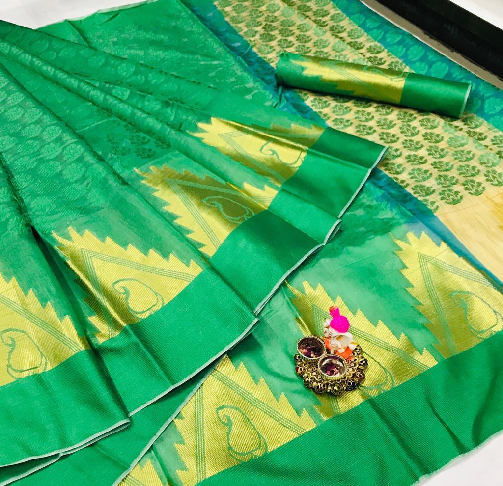 Bollywood Designer Row Silk Saree - 6.30 Mtr Length, Trendy Color With Temple Border And Waving Butta, Ideal For Party And Traditional Occasions