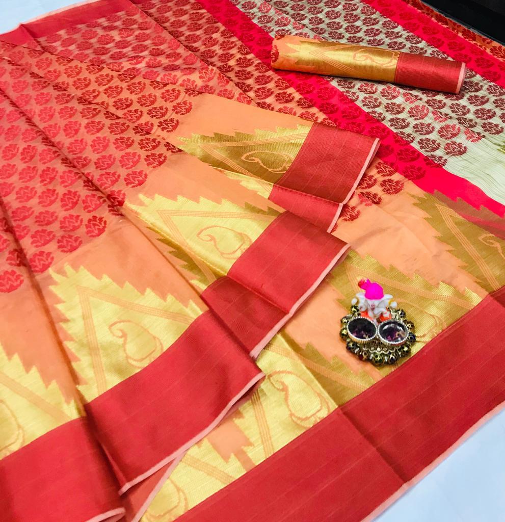 Bollywood Designer Row Silk Saree - 6.30 Mtr Length, Trendy Color With Temple Border And Waving Butta, Ideal For Party And Traditional Occasions
