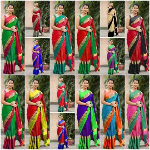 Multi Color Designer Cotton Silk Saree, Partywear Saree, Soft Satin Silk Saree