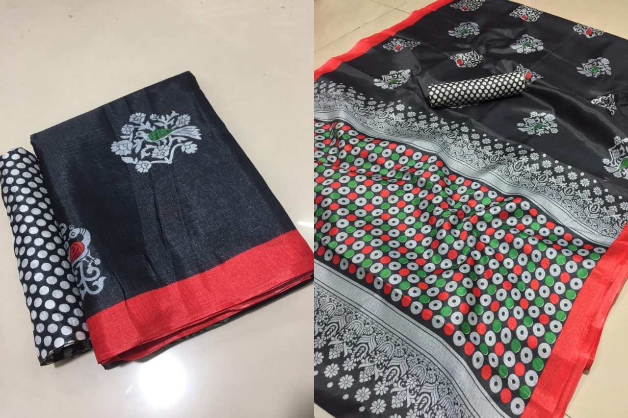 Bhagalpuri Printed Saree With Fancy Blouse - Silk Material, 5.5 Mtr Length, Multi Color, Printed Design For All Seasons