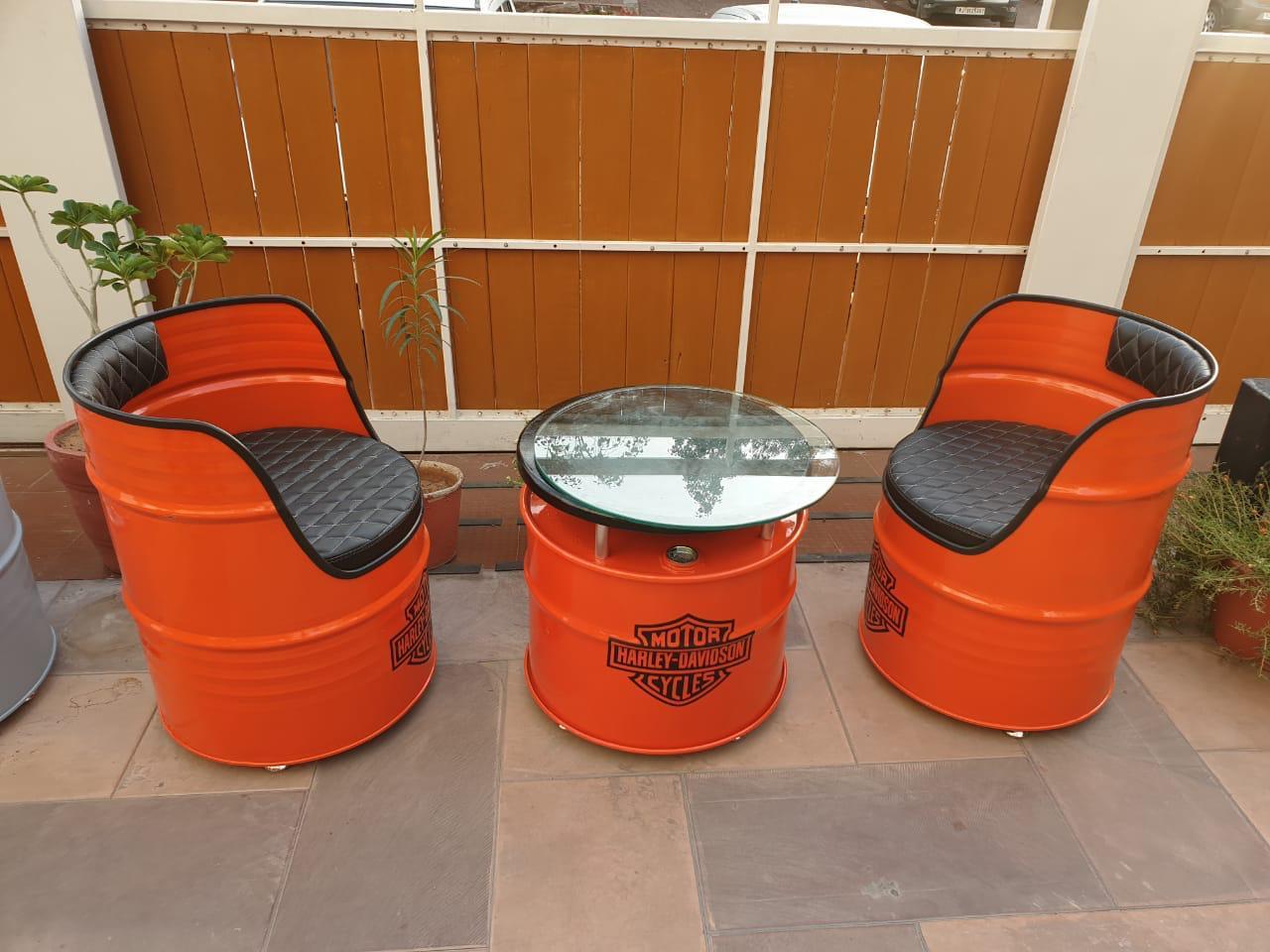 Handmade Antique Drum Dining Table Set