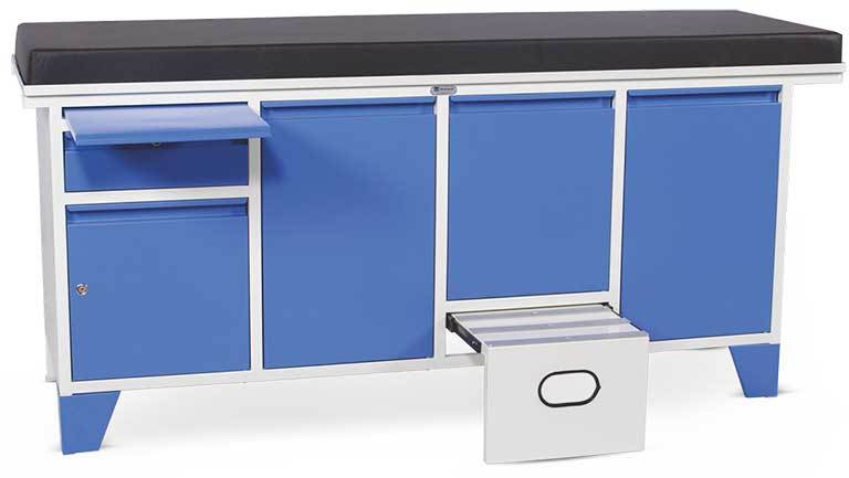Examination Couch - Steel & Vinyl, 78"l X 24"w X 30"h, Teal | Adjustable, Cabinet Storage, Easy Cleaning, Space Saving, 300lbs Capacity