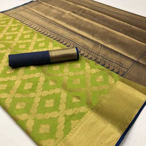 Designer Soft Silk Saree - 6.30 Meters with Contrast Blouse, Golden Border Work and Trendy Color | Elegant Party Wear for All Occasions