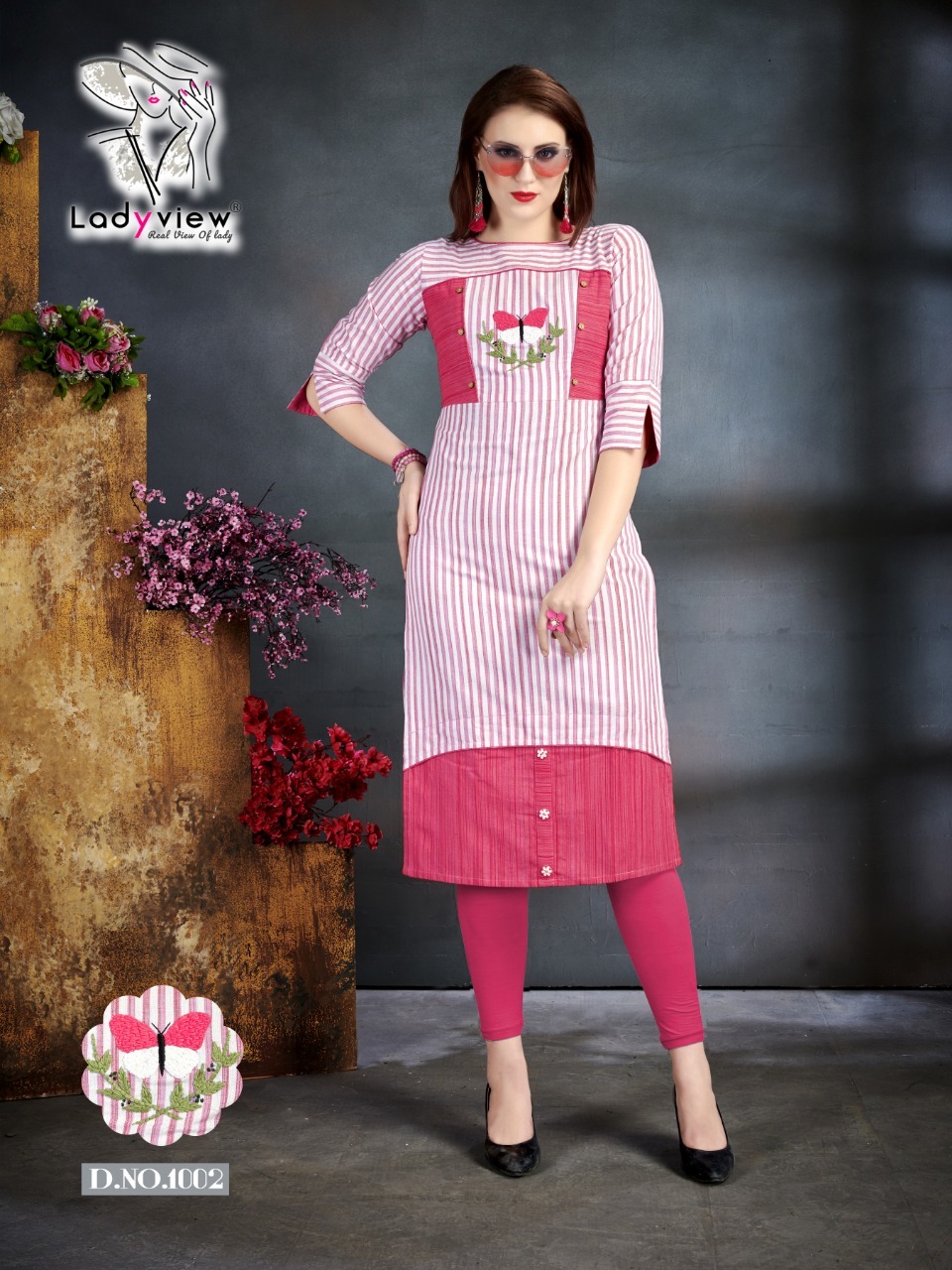 Designer Handloom Cotton Long Kurti - Embroidered Trendy Mix Color, Short Sleeves For Summer Elegance