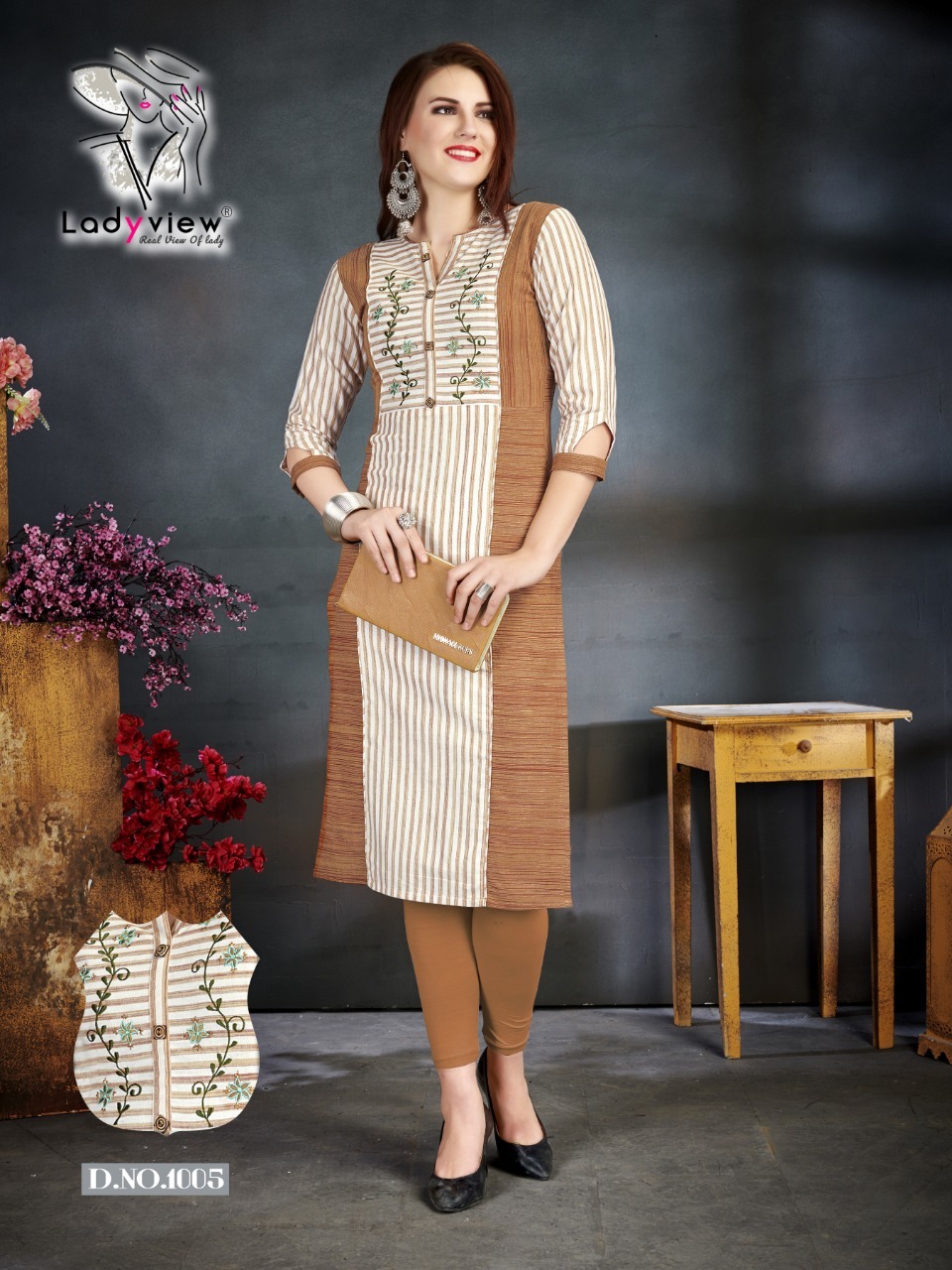Designer Handloom Cotton Long Kurti - Embroidered Trendy Mix Color, Short Sleeves For Summer Elegance