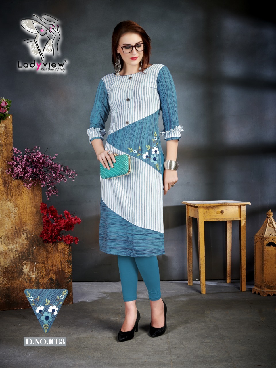 Designer Handloom Cotton Long Kurti - Embroidered Trendy Mix Color, Short Sleeves For Summer Elegance