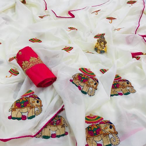 Cotton Silk Saree - Designer Heavy Fabric, White Color | Ideal For Parties And Weddings, Suitable For All Seasons