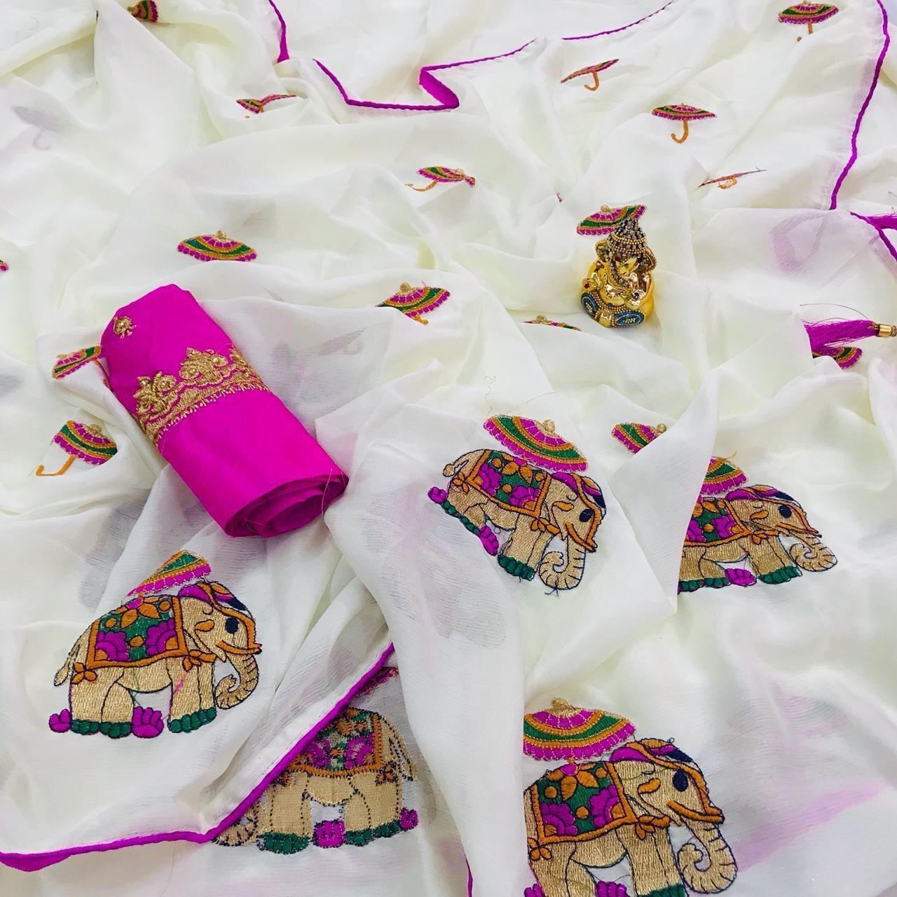 Cotton Silk Saree - Designer Heavy Fabric, White Color | Ideal For Parties And Weddings, Suitable For All Seasons