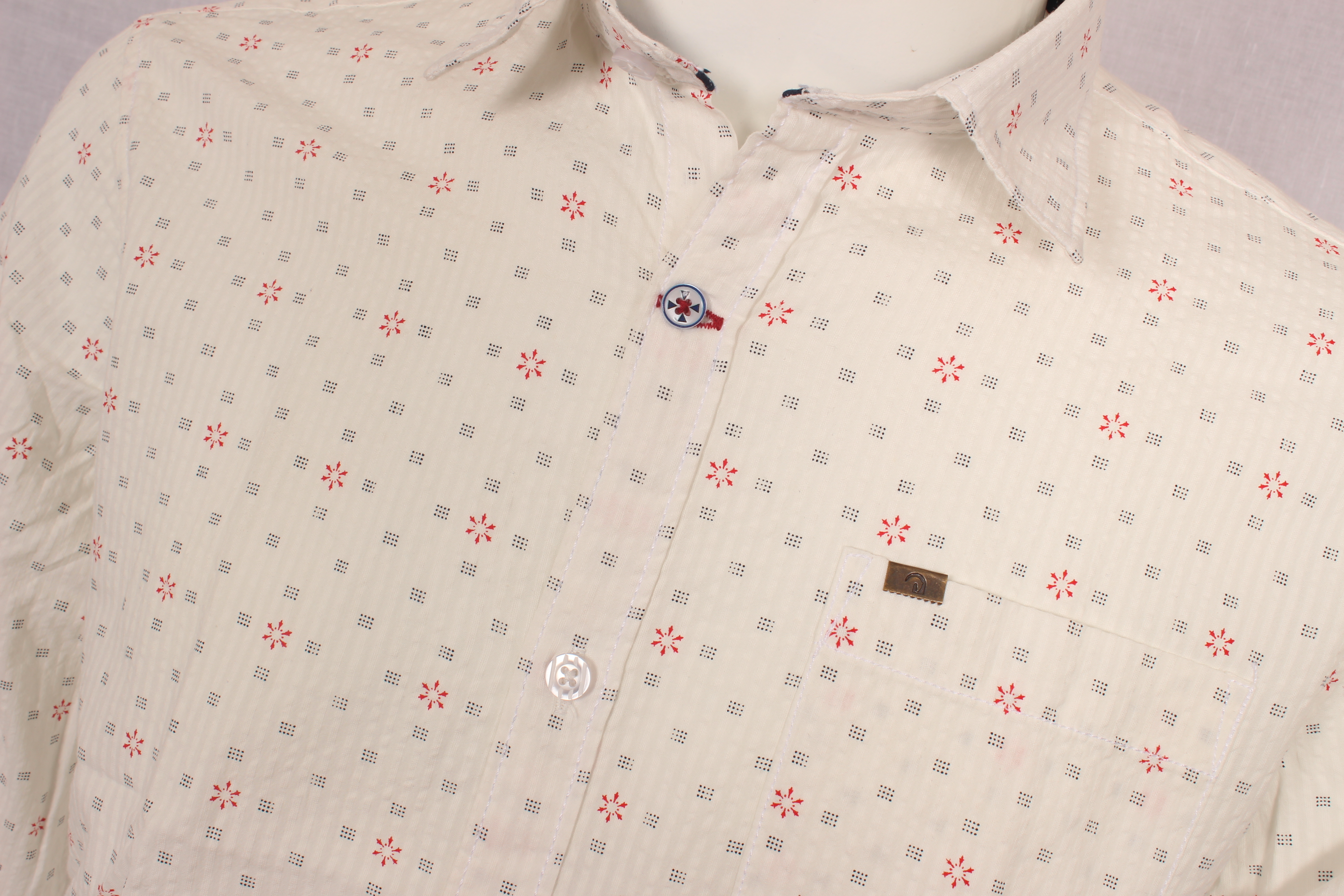 Printed Shirt - Cotton, M L Xl 2xl, White Color | Full Sleeves, Classic Collar, Custom Logo, Woven Pattern For Summer Wear