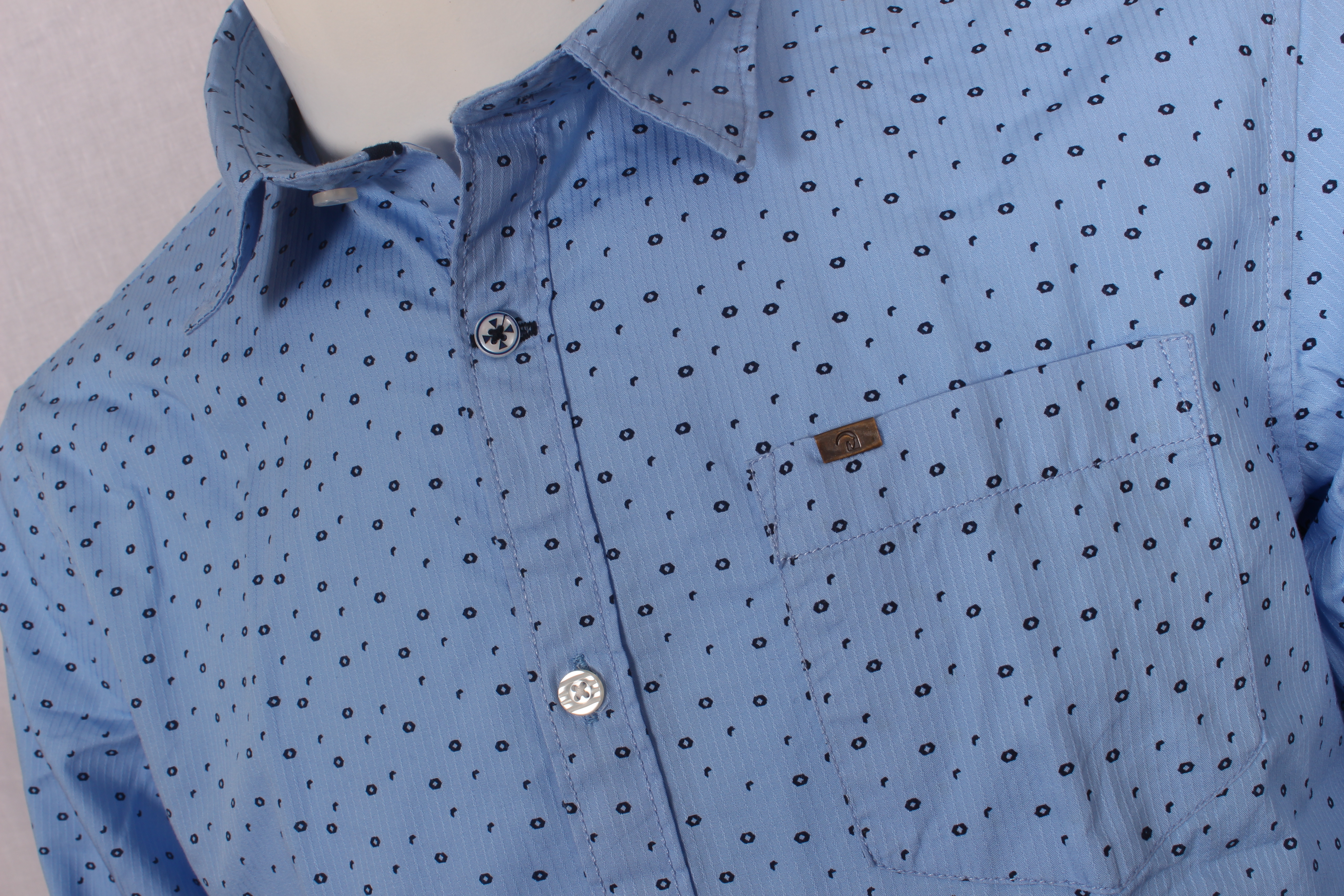 Sky Blue Printed Cotton Shirt - Sizes M, L, Xl, 2xl | Classic Collar, Full Sleeves, Summer Style For Girls